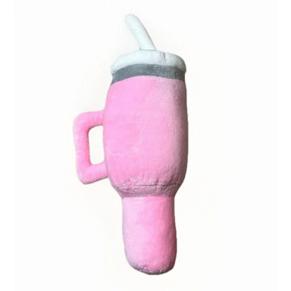NEW Water Drink Tumbler Cup Plush Dog Toy Pink Cute Gift Puppy Squeaky Stanley
